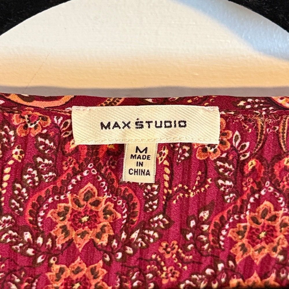 Max Studio Pleated Patterned Long Sleeve Blouse - image 2